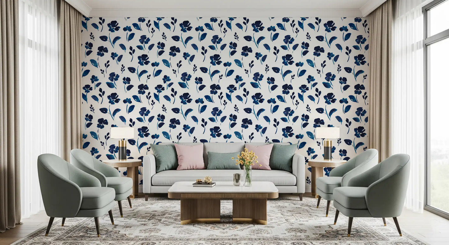 Indigo Ink Botanical Meadow Wallpaper⁠