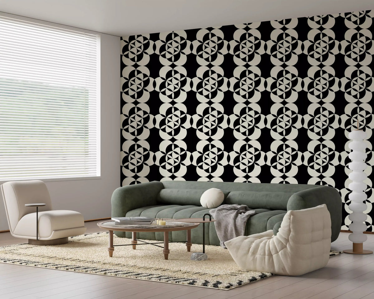 Hallway banded with the graphic circle grid wallpaper GD12224