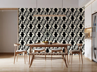Graphic circle grid wallpaper repeating behind a dining room GD12224