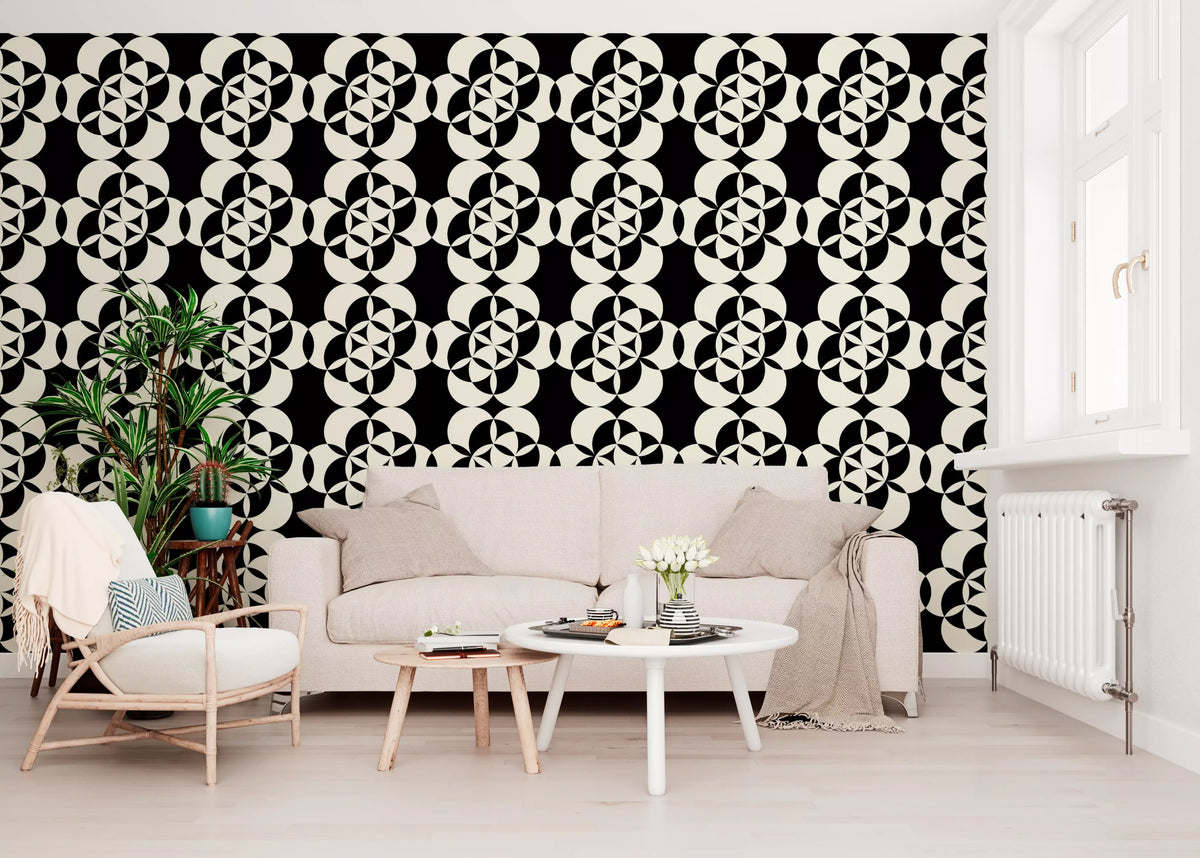 Living room gridded by the monotone circle wallpaper GD12224