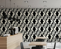 Pinwheel motifs repeat in a bold circle grid wallpaper GD12224