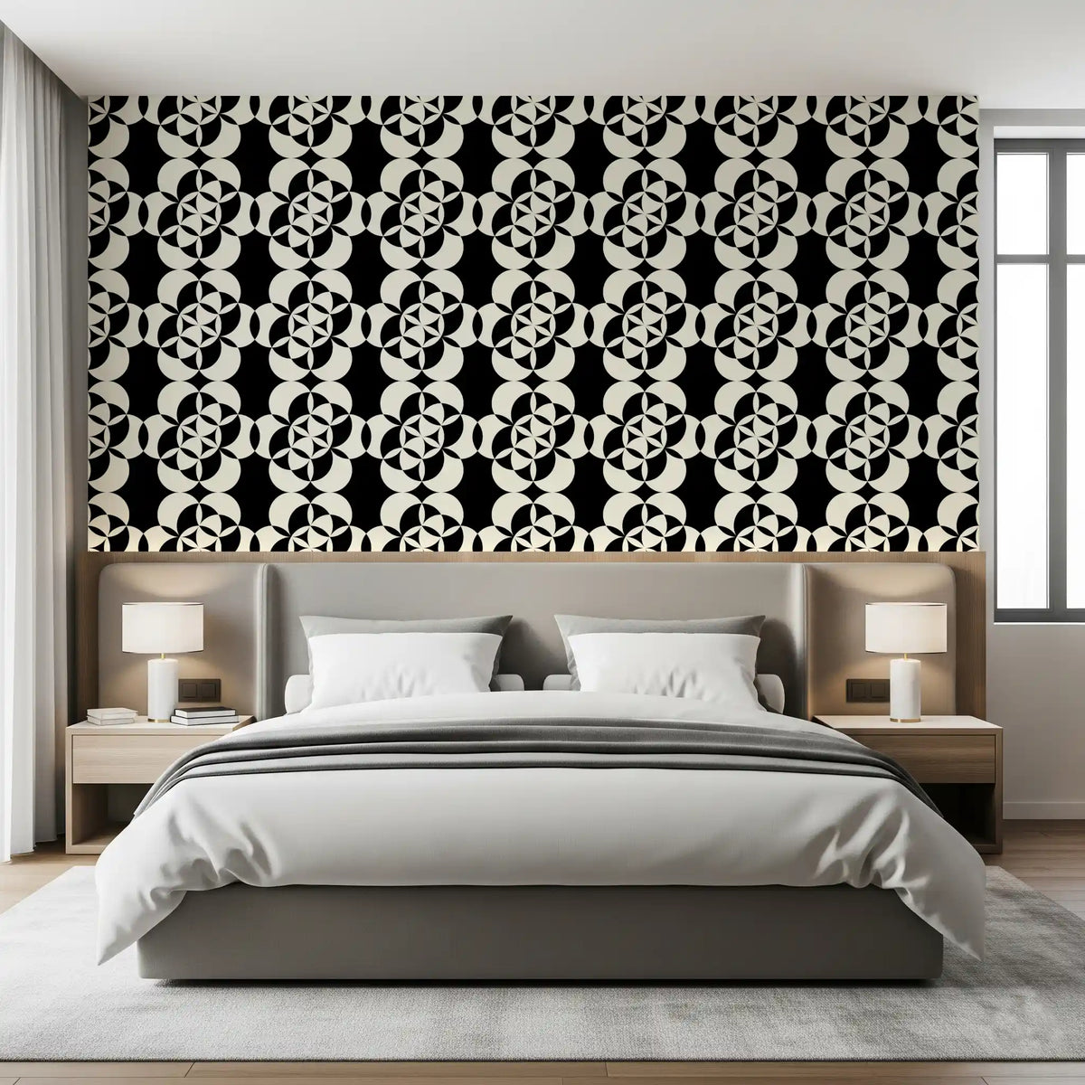 Cream and black interlock in a tight geometric wallpaper GD12224