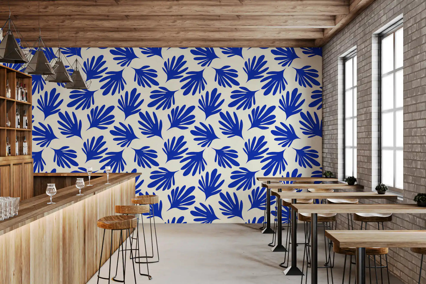 Bold Cobalt Leaf Silhouette Wallpaper⁠