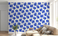 Bold Cobalt Leaf Silhouette Wallpaper⁠