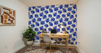Bold Cobalt Leaf Silhouette Wallpaper⁠