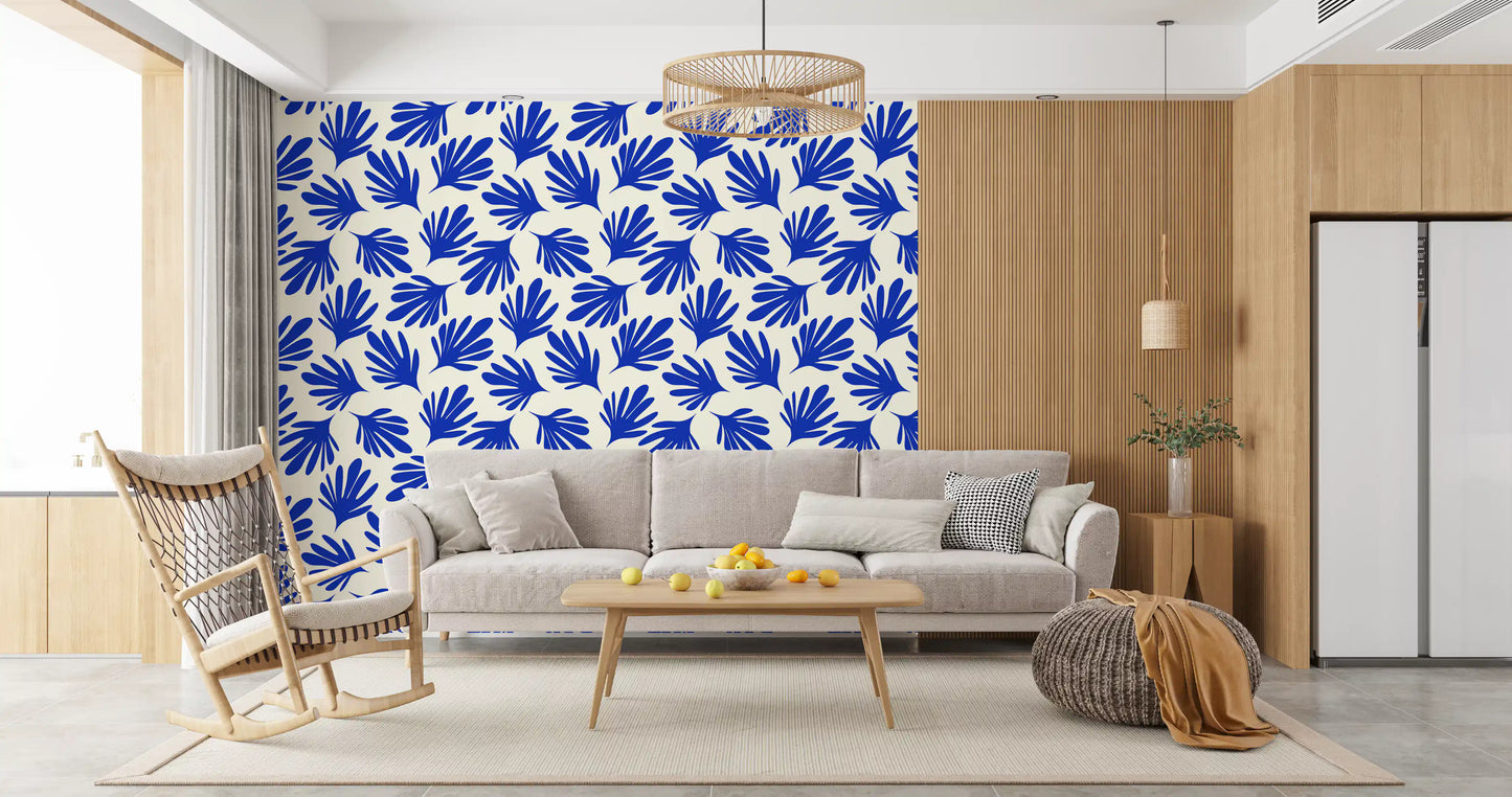 Bold Cobalt Leaf Silhouette Wallpaper⁠