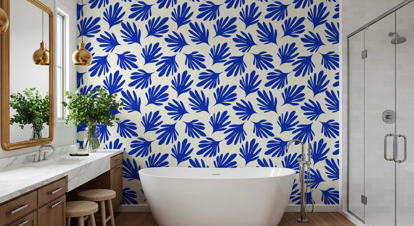 Bold Cobalt Leaf Silhouette Wallpaper⁠