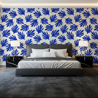 Bold Cobalt Leaf Silhouette Wallpaper⁠