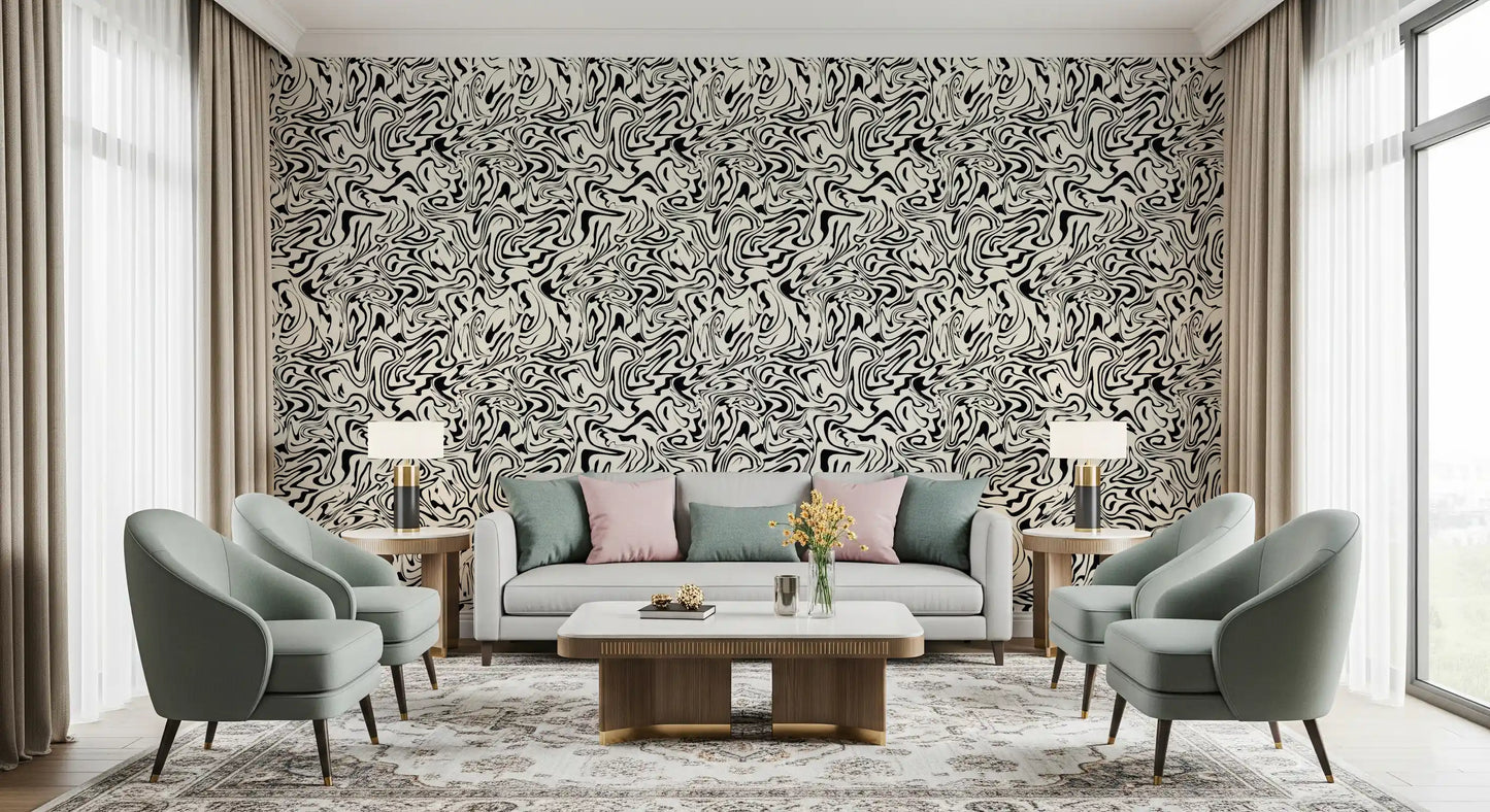 Black and White Fluid Marble Swirls Wallpaper⁠