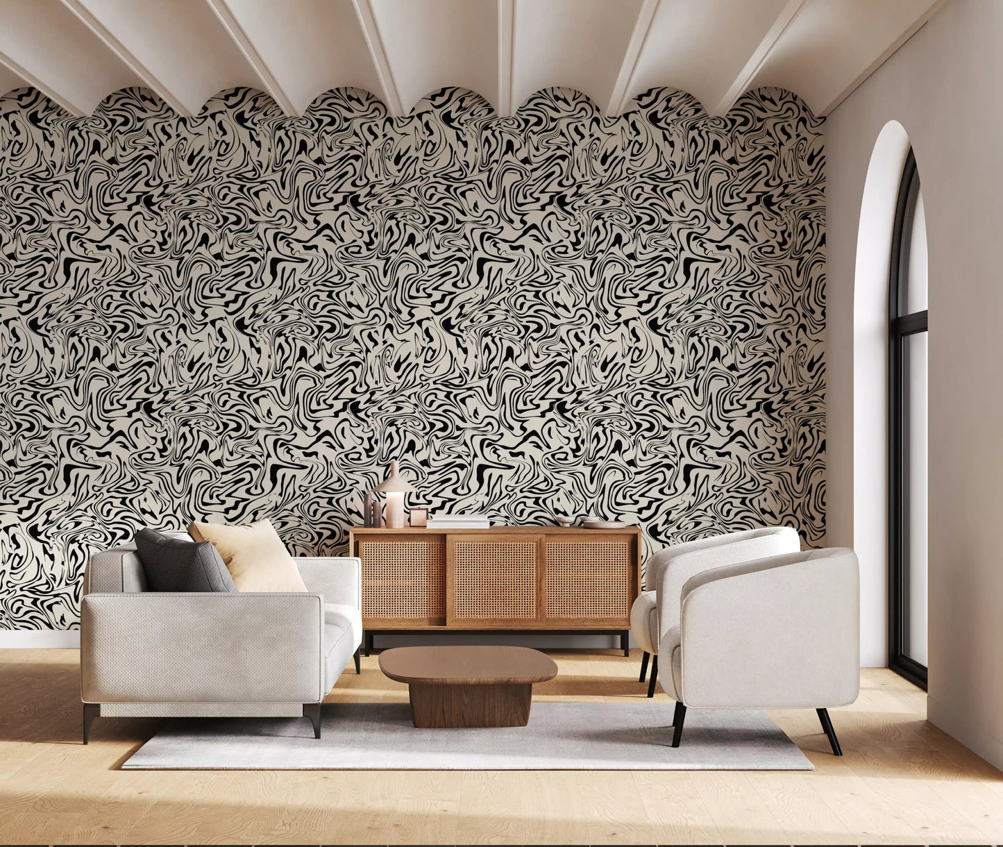 Black and White Fluid Marble Swirls Wallpaper⁠