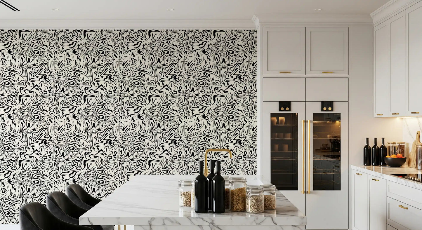 Black and White Fluid Marble Swirls Wallpaper⁠