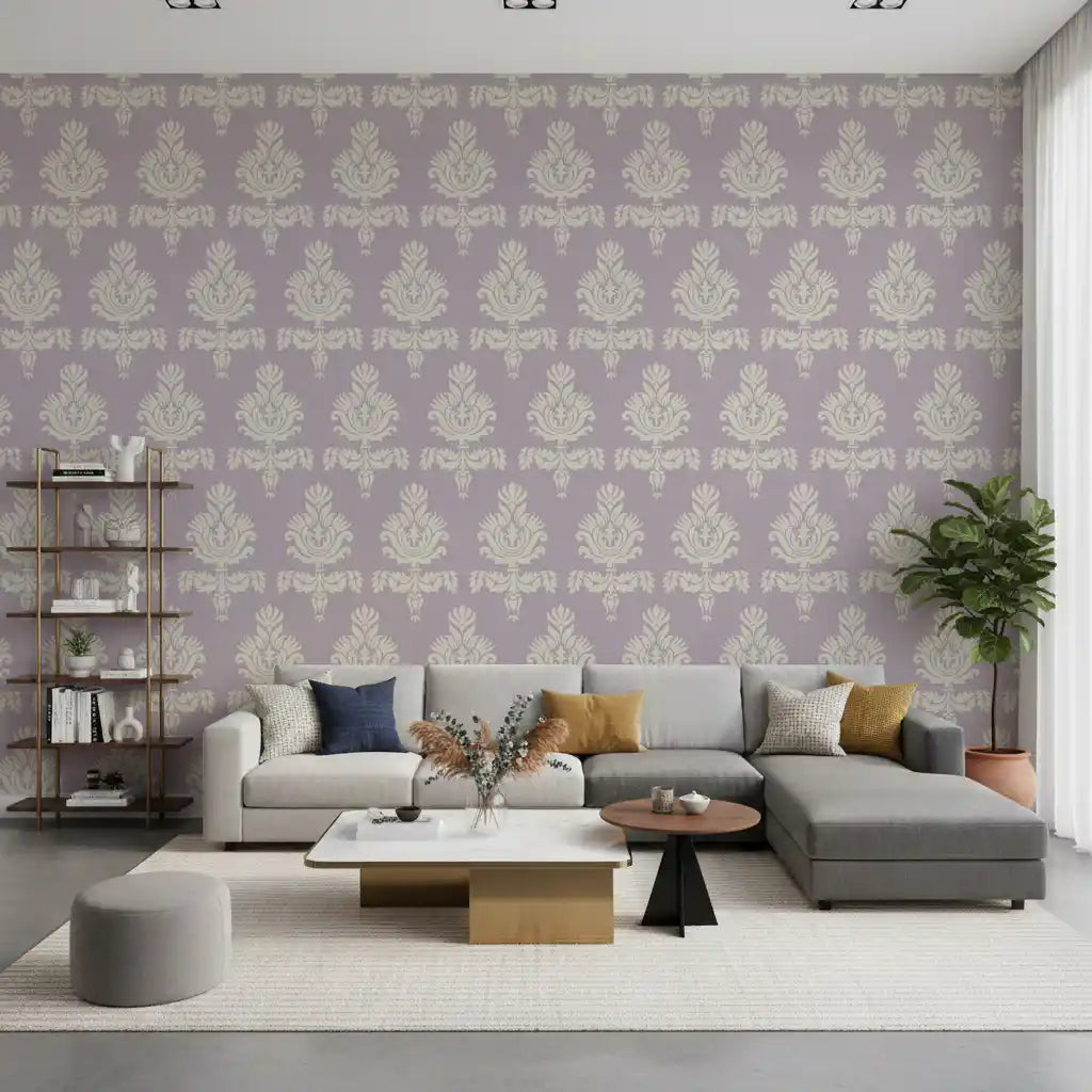 Lilac Heritage Damask Motif Wallpaper⁠