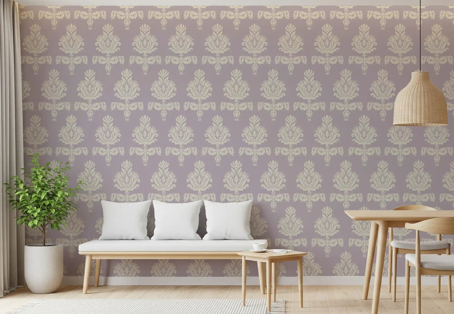 Lilac Heritage Damask Motif Wallpaper⁠