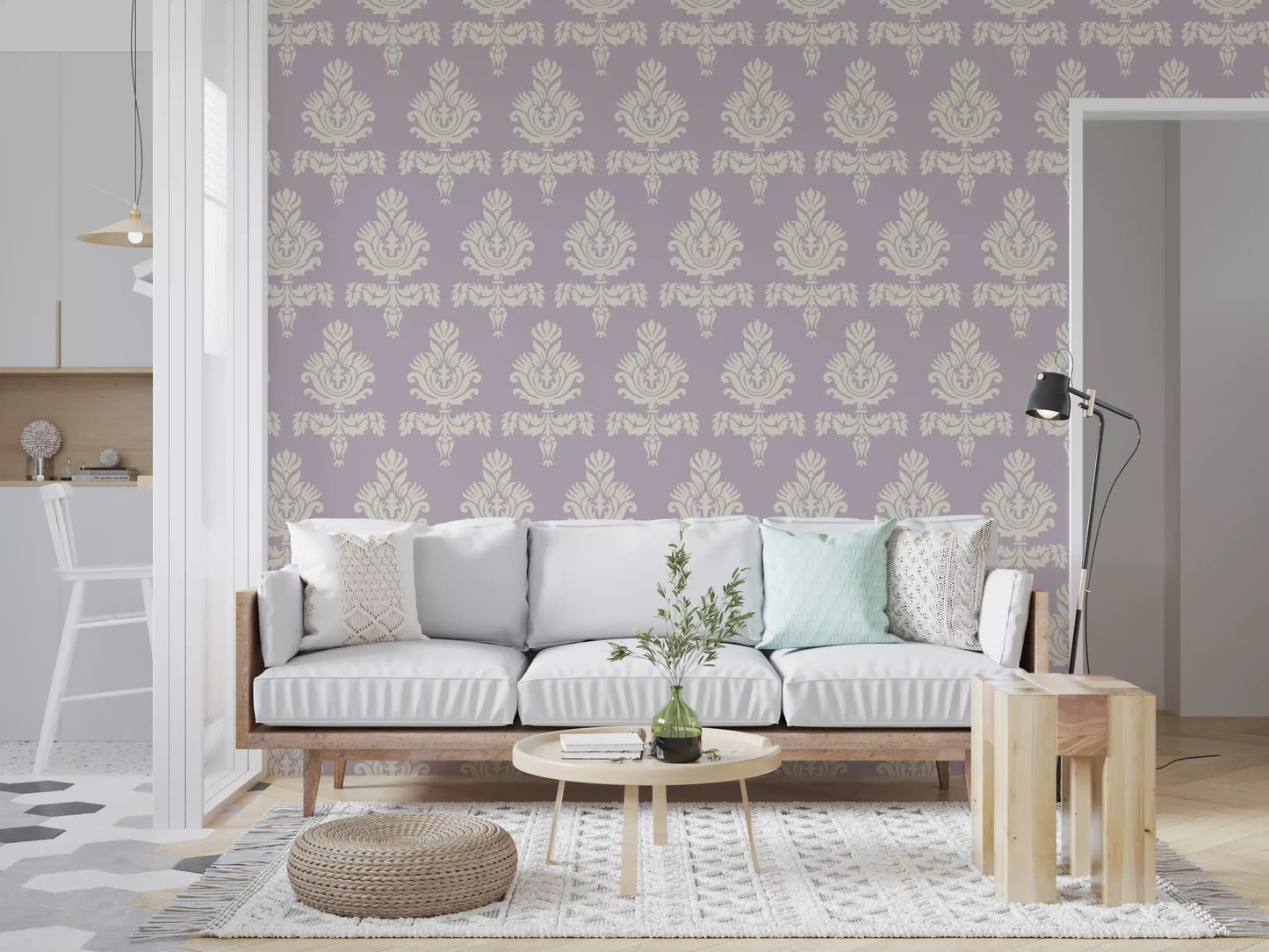 Lilac Heritage Damask Motif Wallpaper⁠