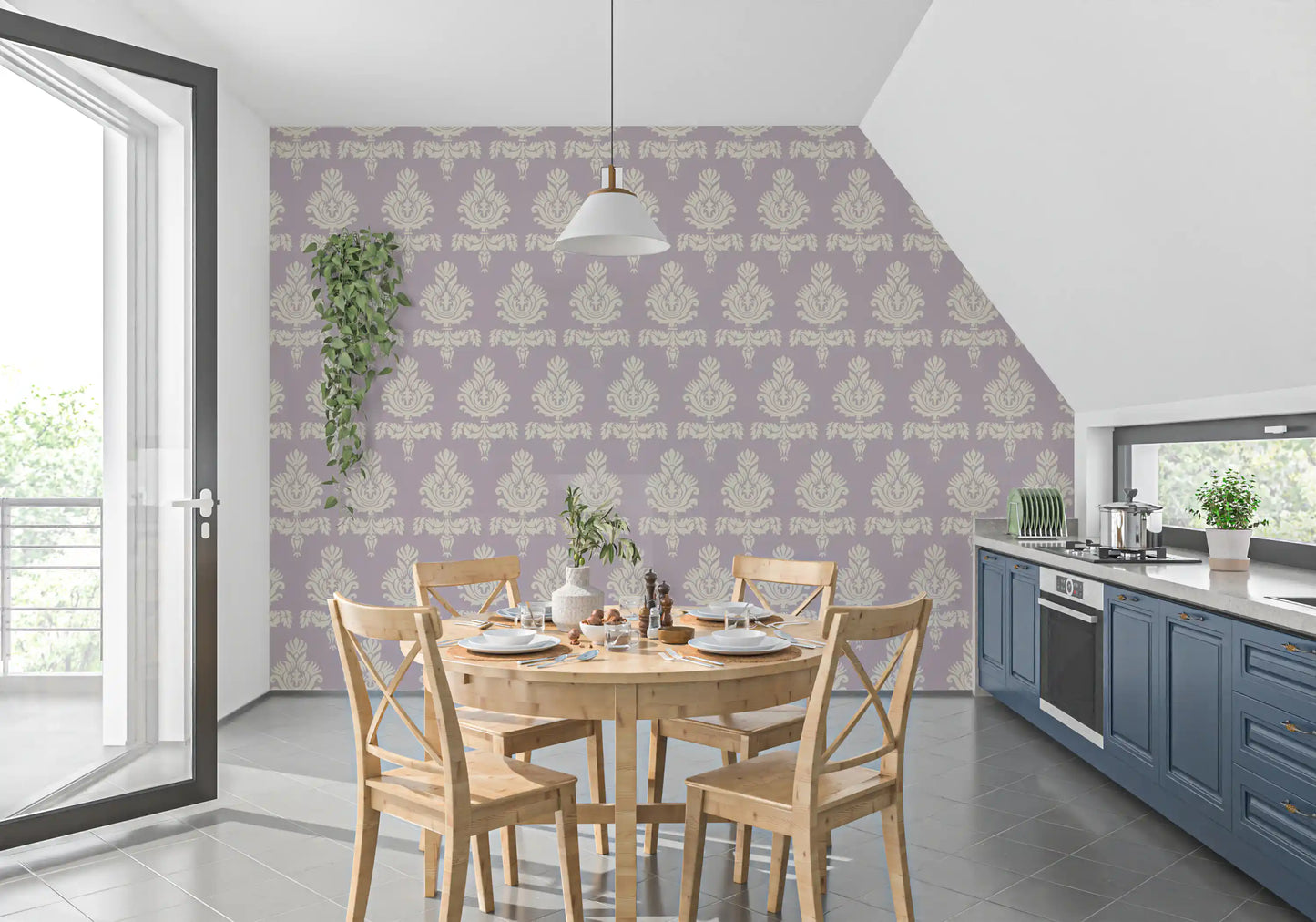 Lilac Heritage Damask Motif Wallpaper⁠