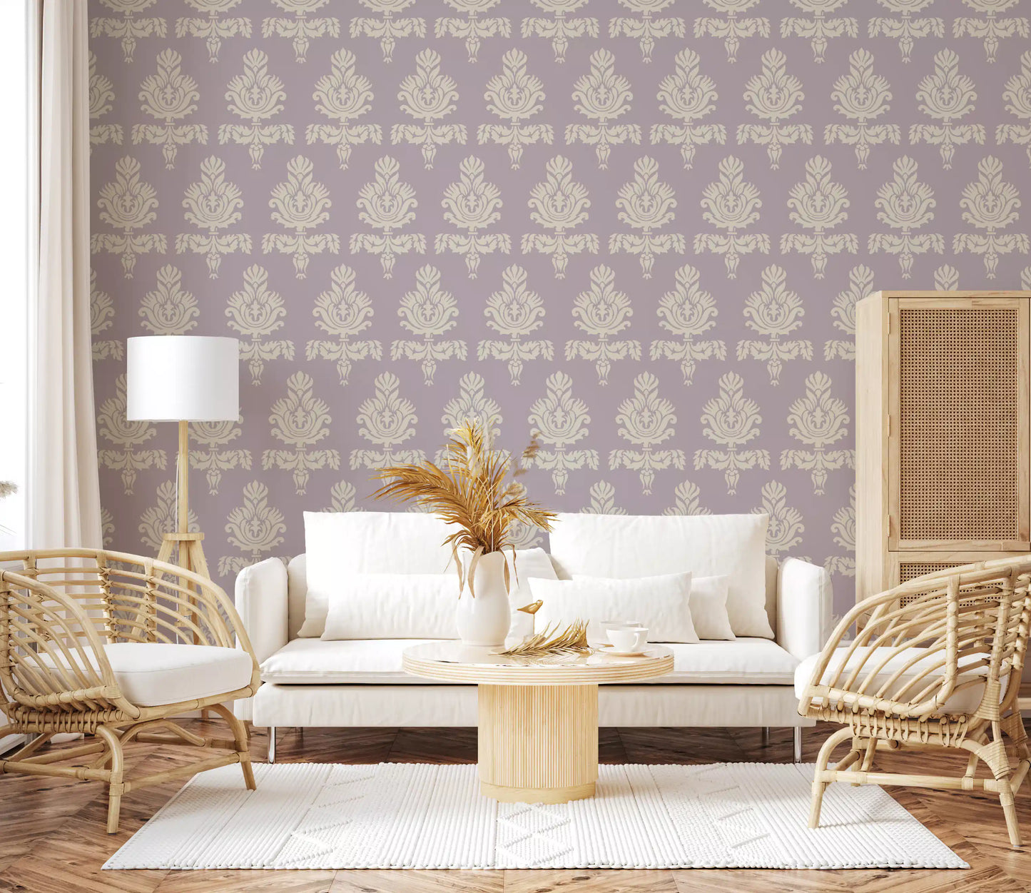 Lilac Heritage Damask Motif Wallpaper⁠