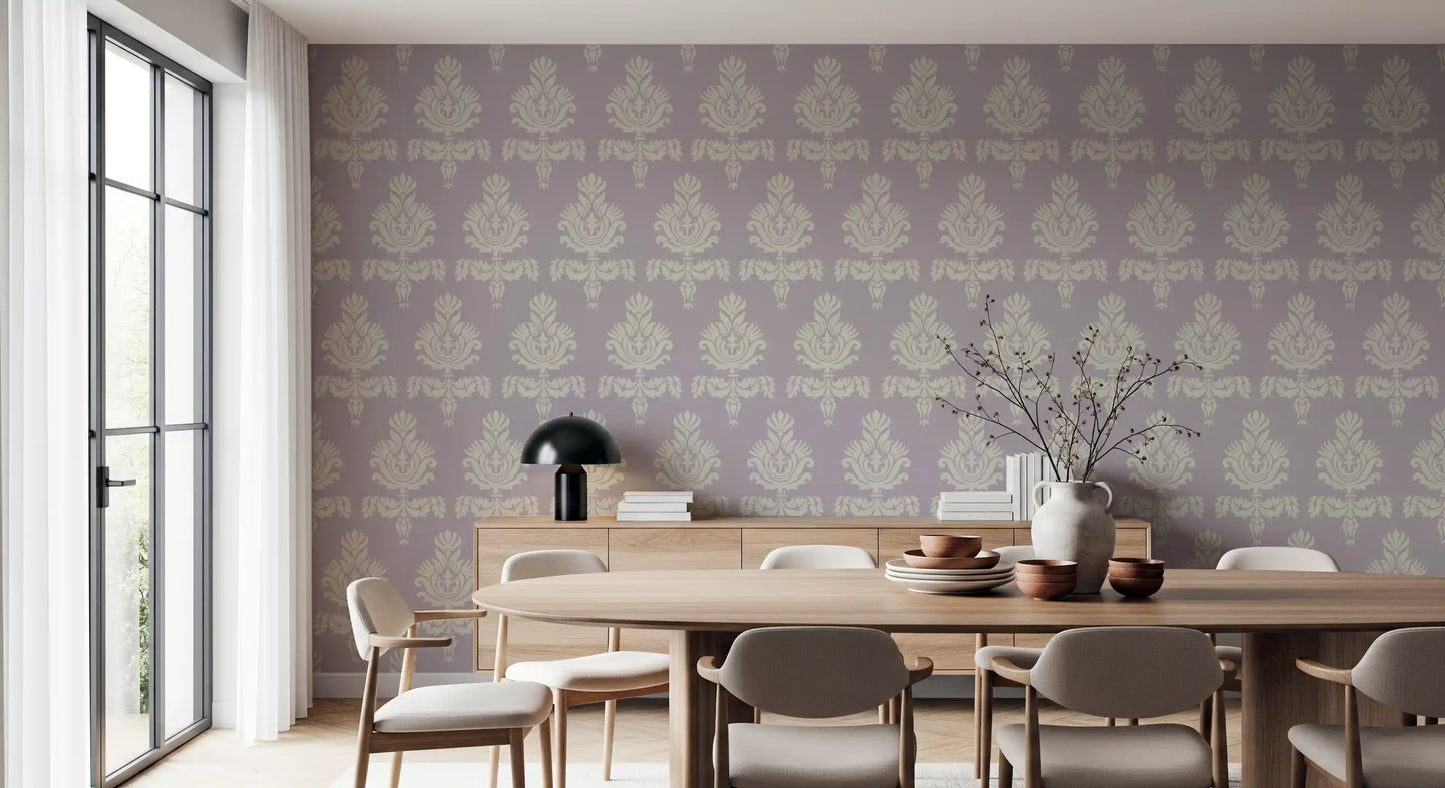 Lilac Heritage Damask Motif Wallpaper⁠