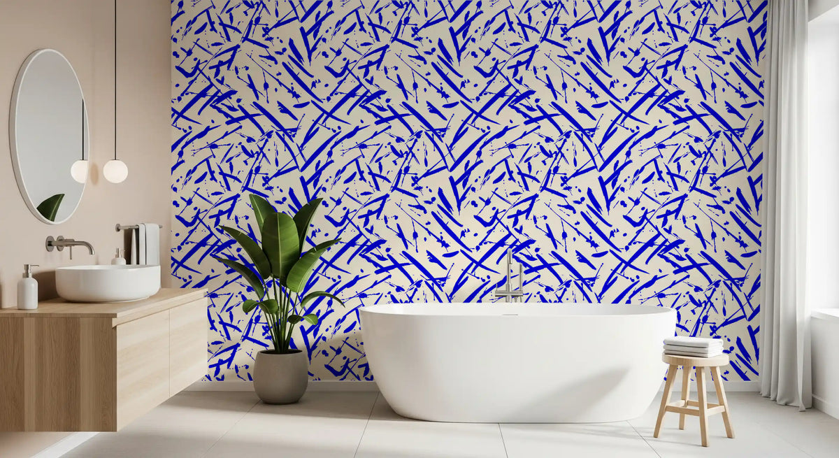 Restful bathroom set against the cobalt motion wallpaper GD12231
