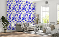 Blue strokes dash across a living room as abstract wallpaper GD12231
