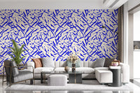 Energetic marks wrap a lounge and living room in the cobalt abstract wallpaper GD12231
