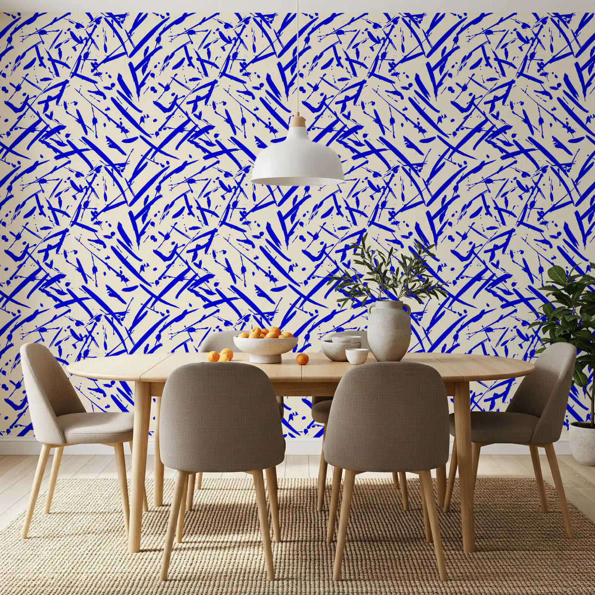 Dynamic Cobalt Motion Pattern Wallpaper energizing a dining room GD12231

