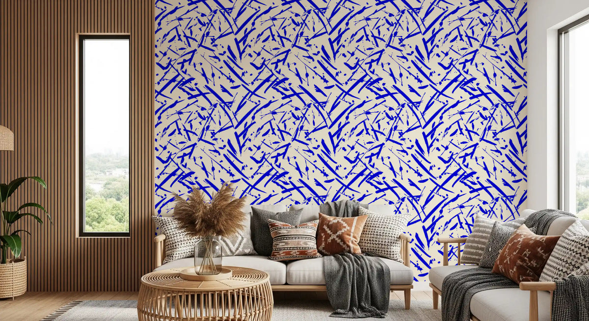 Pale ground lifts the deep blue on this abstract wallpaper GD12231
