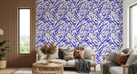 Pale ground lifts the deep blue on this abstract wallpaper GD12231
