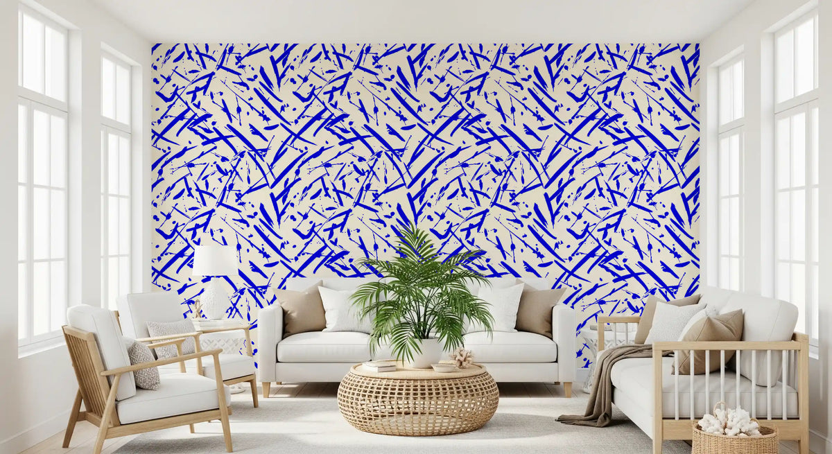 Loose brushwork scatters across the cobalt pattern wallpaper GD12231
