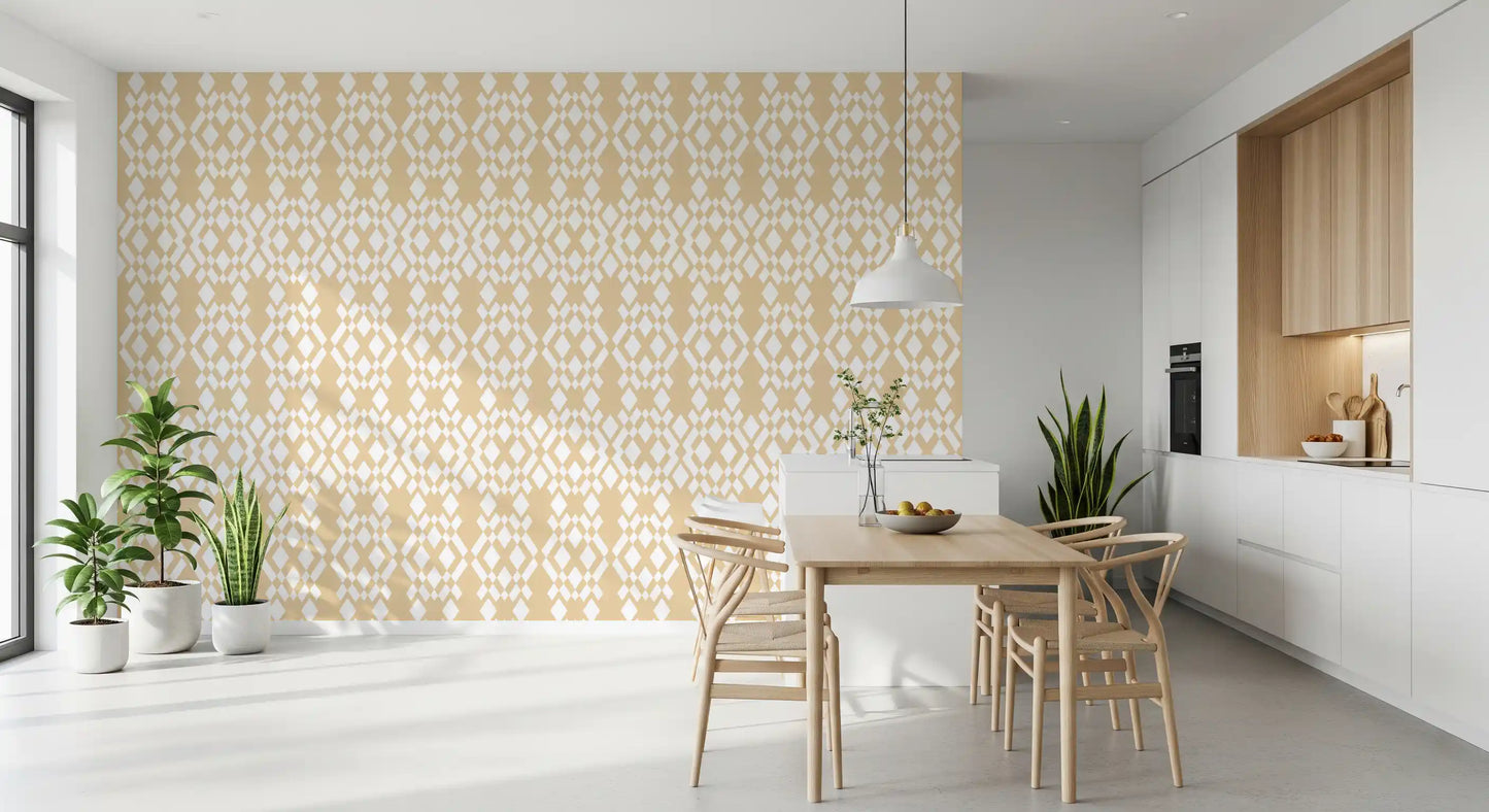 Cream and White Geometric Lattice Wallpaper⁠