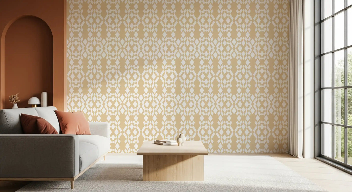 Cream and White Geometric Lattice Wallpaper⁠