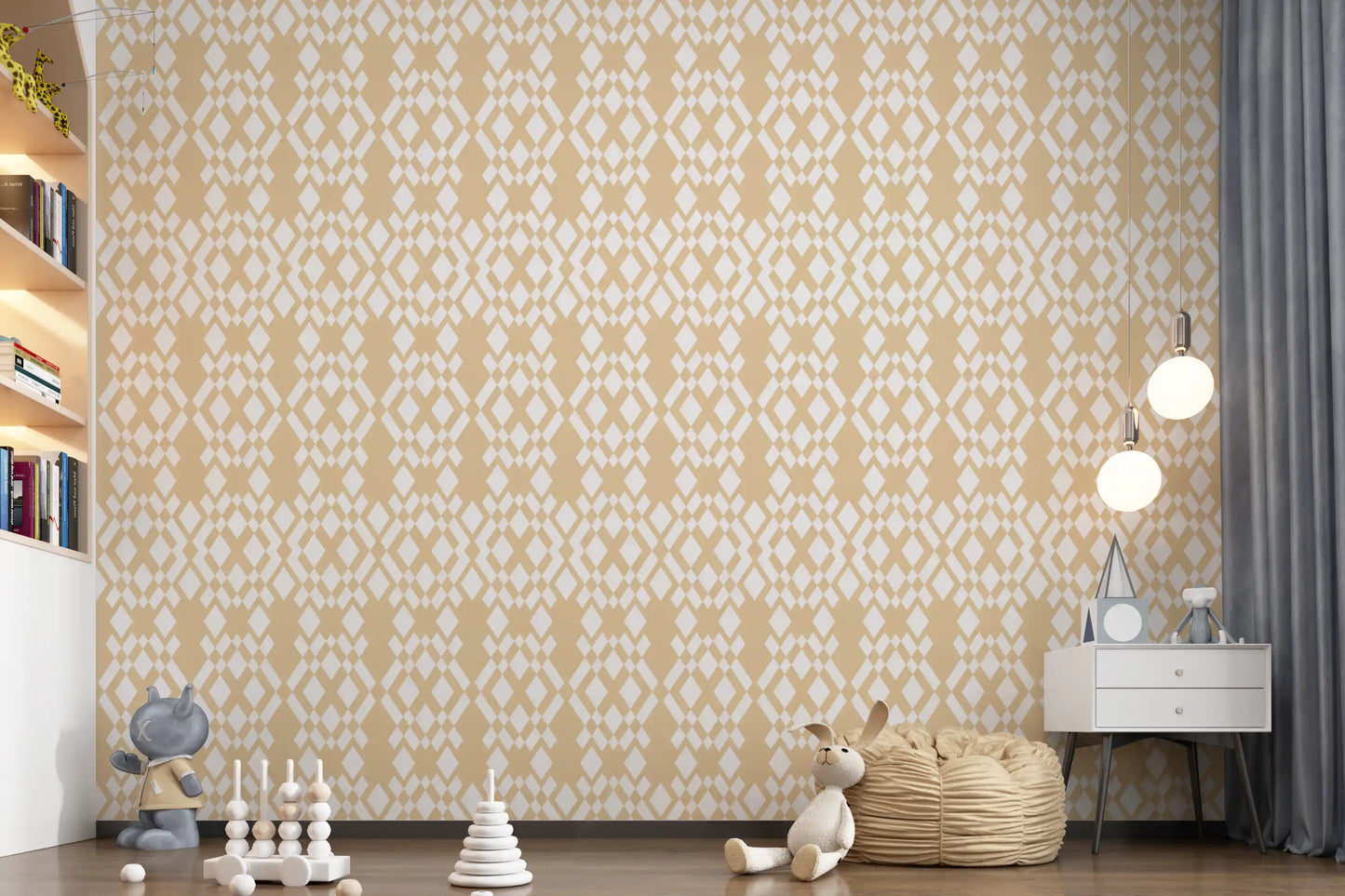 Cream and White Geometric Lattice Wallpaper⁠