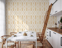 Cream and White Geometric Lattice Wallpaper⁠
