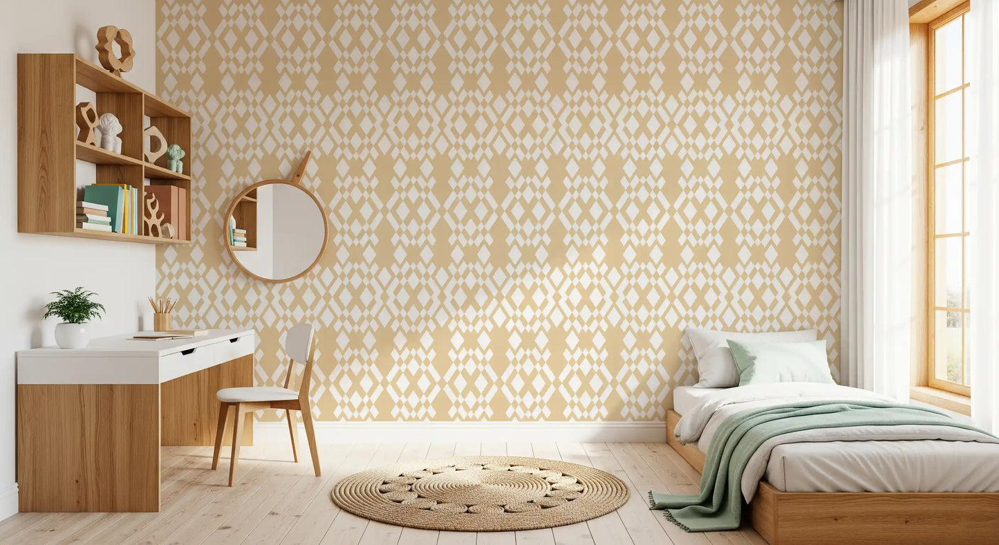 Cream and White Geometric Lattice Wallpaper⁠