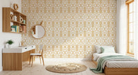 Cream and White Geometric Lattice Wallpaper⁠