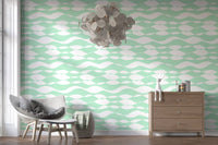Hallway styled with the sage wavy linear wallpaper GD12233
