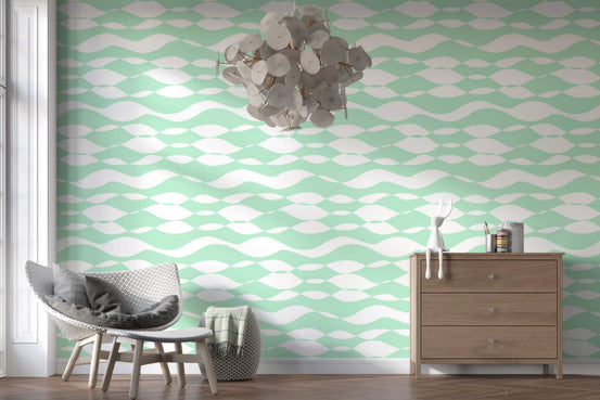 Hallway styled with the sage wavy linear wallpaper GD12233
