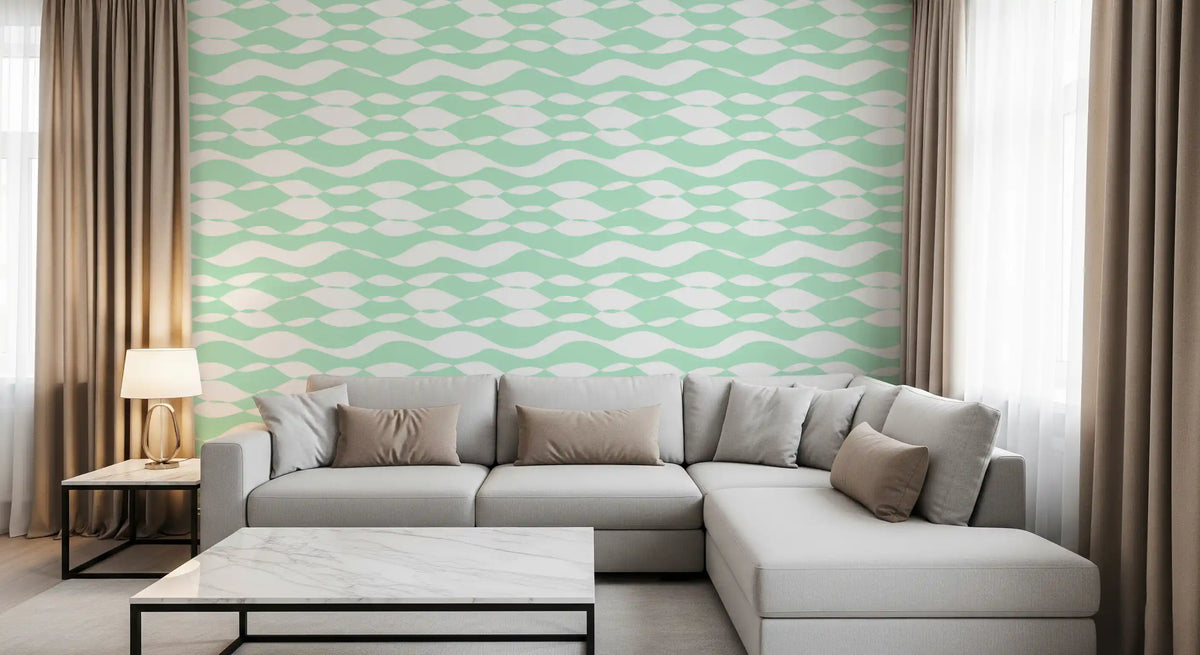 Muted sage green washes the wavy pattern wallpaper GD12233