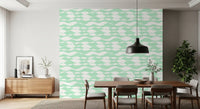 Rippling green lines fill a dining room as linear wallpaper GD12233