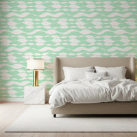 Wavy green lines ripple across the Soft Sage Wavy Linear Pattern Wallpaper GD12233