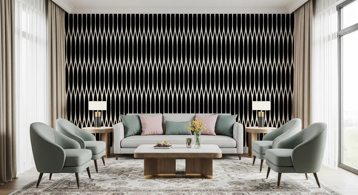 Black ovals stack into vertical columns on this Minimalist Arch Lattice wallpaper GD12234