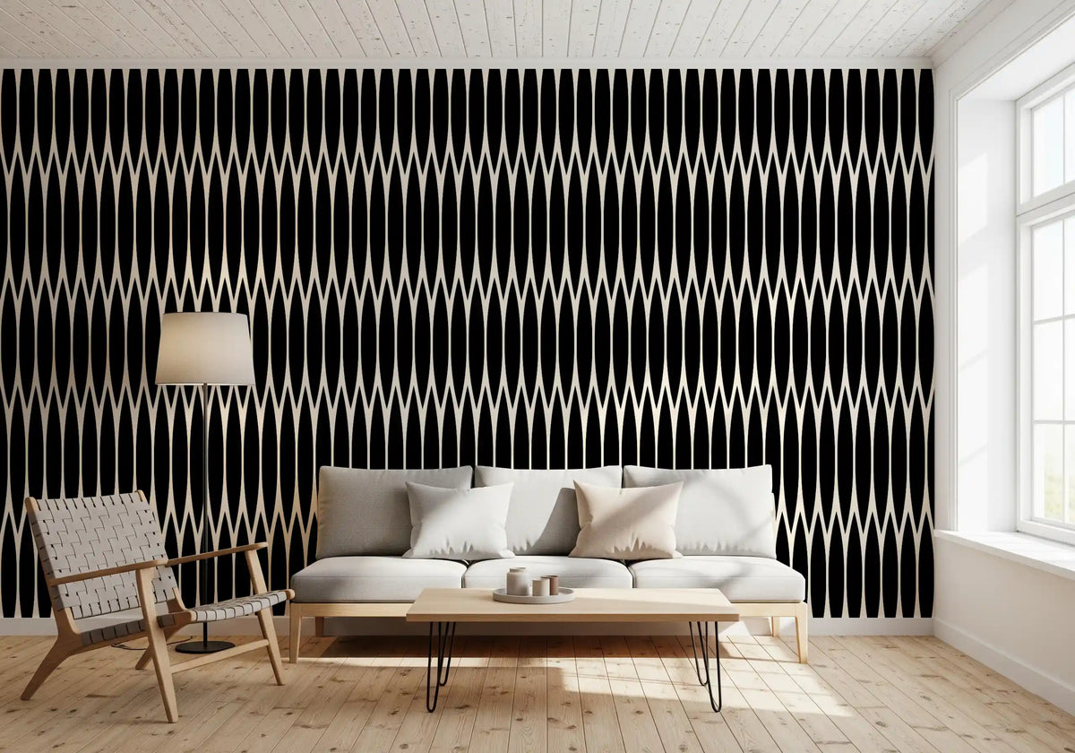Silver highlights edge the arches on this Minimalist Vertical Lattice wallpaper GD12234