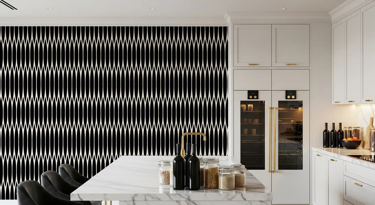 Sleek monochrome columns repeat across this Vertical Arch Lattice wallpaper GD12234