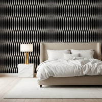 Ribbed black motifs wrap a bedroom in this Minimalist Arch Lattice wallpaper GD12234