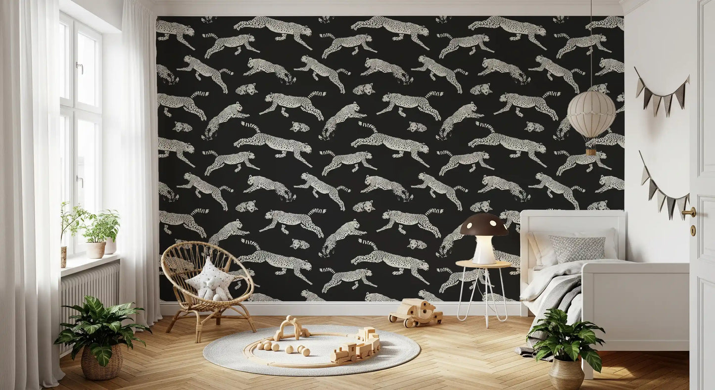 Monochrome Cheetah Motion Pattern Wallpaper⁠