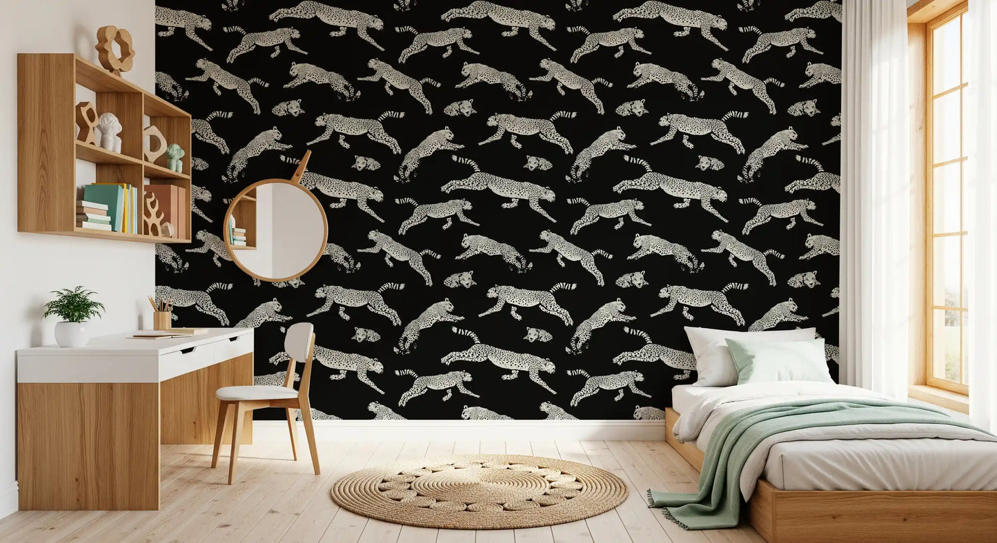 Monochrome Cheetah Motion Pattern Wallpaper⁠