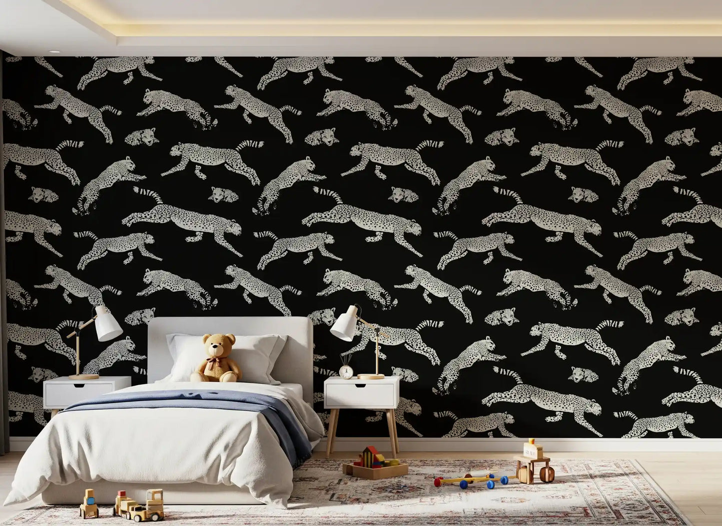 Monochrome Cheetah Motion Pattern Wallpaper⁠
