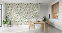 Strewn sage blooms wrap a dining area  on this Minimalist Meadow Silhouette wallpaper GD12237

