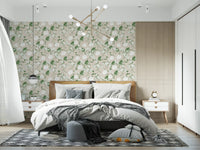 Fresh white flowers line a bedroom area in the Minimalist Meadow wallpaper GD12237
