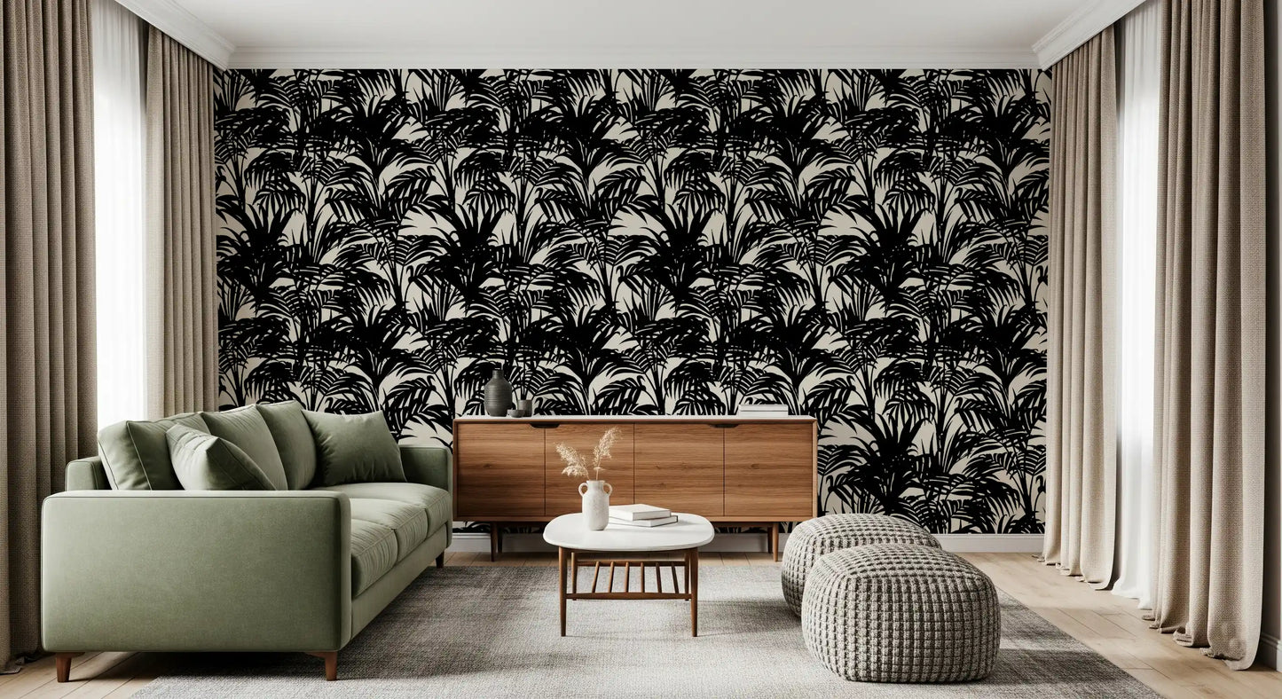 Monochrome Tropical Palm Silhouette Wallpaper⁠