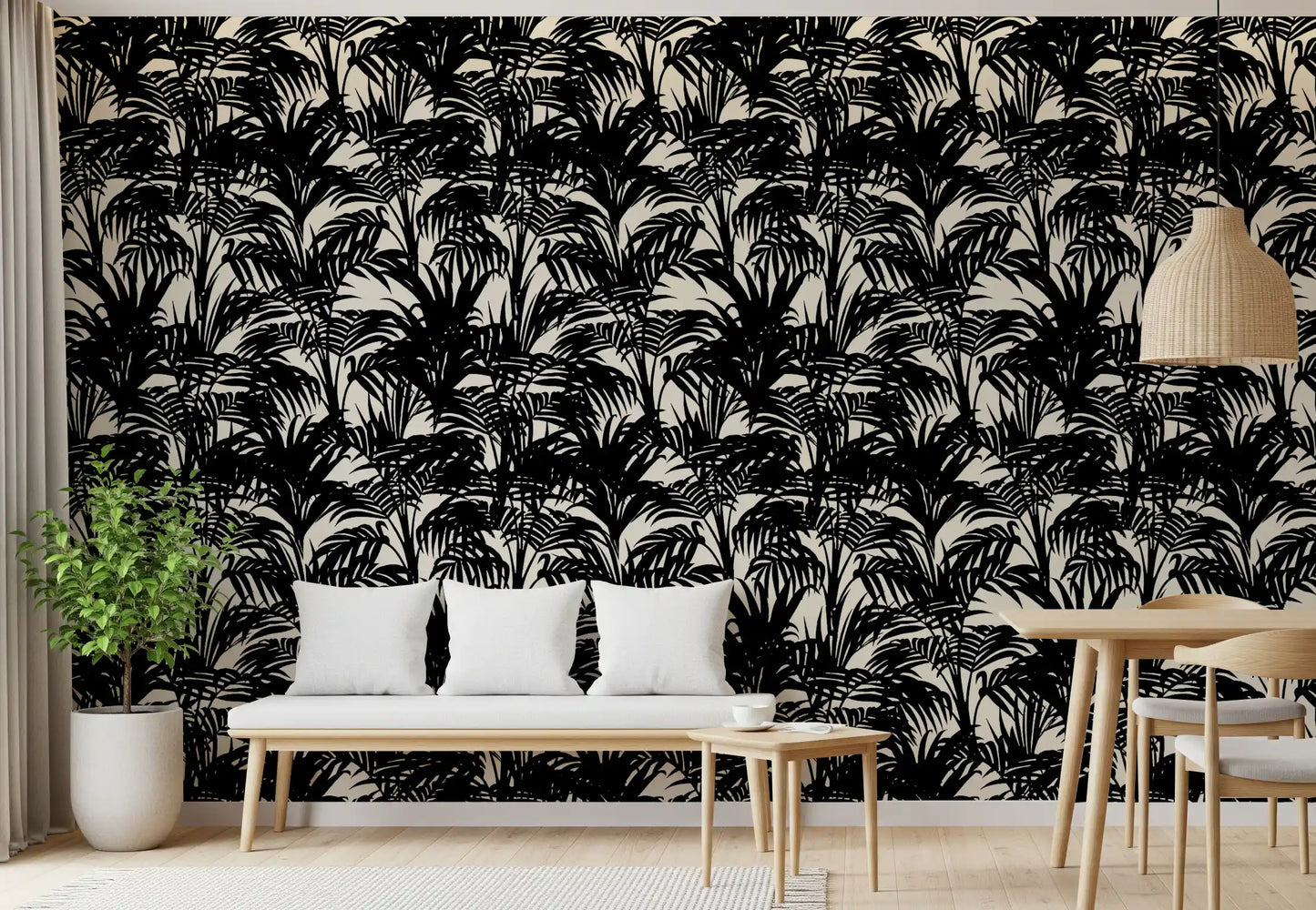 Monochrome Tropical Palm Silhouette Wallpaper⁠